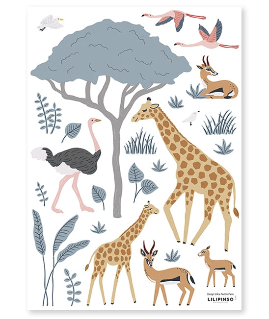 Lastetoa Seinakleebised, Giraffe, Gazelles & Flamingos A3 - Lilipinso - snug.ee