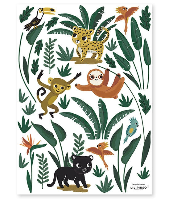 Lastetoa Seinakleebised, Jungle Animals A3 - Lilipinso - snug.ee